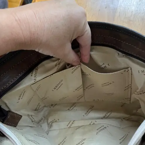 IMEDICI Firenze Leather Tote Purse Shoulder Bag Zip Around Italian Medium Size Brown