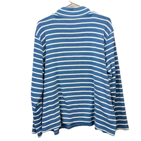 LL Bean Blue White Striped 1/4 Zip French Sailor Pullover Knit Top Size 2X
