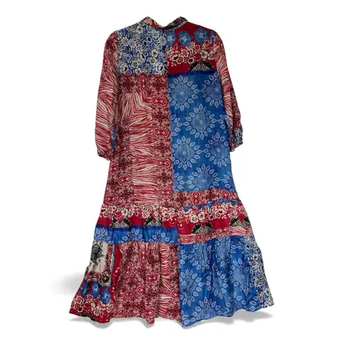 Johnny Was Cornelia Dress Floral Patchwork 100% Silk Full Button Front Small NWT