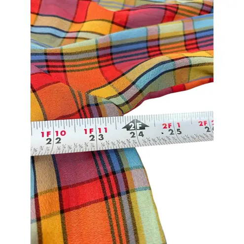 Oscar de la Renta VTG Madras Plaid Sheer Colorful Size 14 Puff Sleeve Yoke Top
