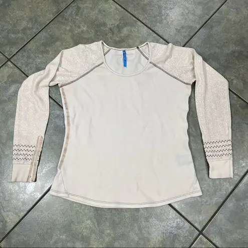 Kuhl Tan Thermal Henley Waffle Knit Scoopneck Long Sleeve Top Women's Sz L Base