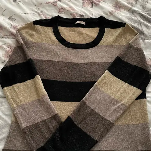 Planet striped lurex gold black pink round neck long sleeve sweater, size S