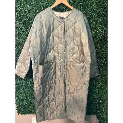 Carbon38 Puffer Trench Coat Womens Large NWT Green Blanket Onion Quilted Long Be