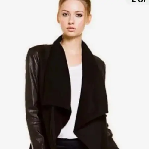 Rafaella Black vegan leather ponte draped open front jacket size 2XL