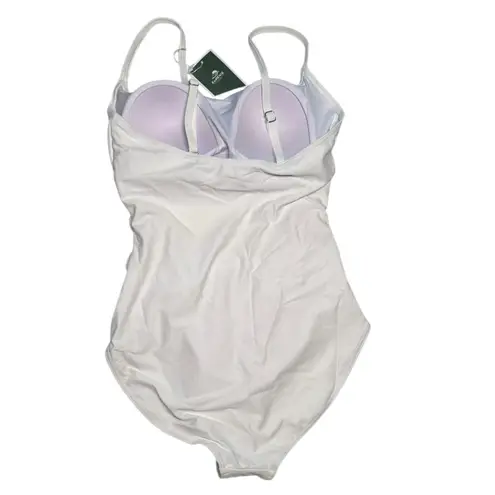 E.Menie White ruched spaghetti strap one piece build in bra swimsuit medium