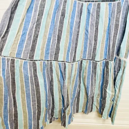 Caslon Women's Sleeveless Striped Maxi Dress Blue Size S Linen Blend