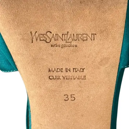 Saint Laurent Paris Turquoise Satin Tribute Cross Strap Platform Sandals Size 35