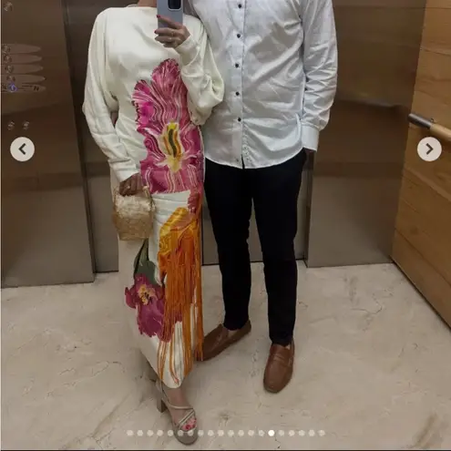 ASOS ARRANGE Maxi Dress Embroidered Floral 4 Long Sleeve White Pink Orange