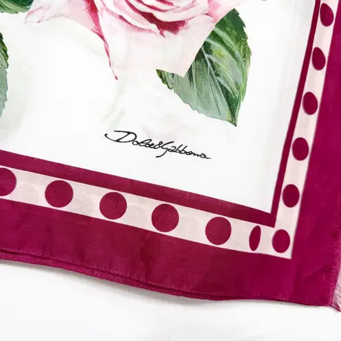 Dolce & Gabbana Floral Tropical Rose Print Cotton Scarf Wrap Pink White