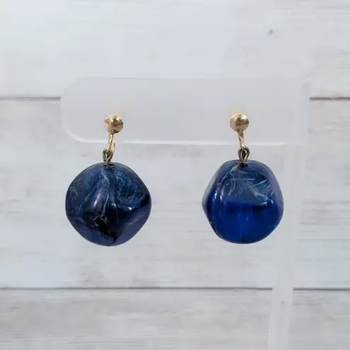 Vintage Screw Back Earrings Large Blue Dangle
