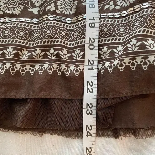 Apt. 9  Boho Floral Ruffle Cotton Swing Skirt Brown sz 16