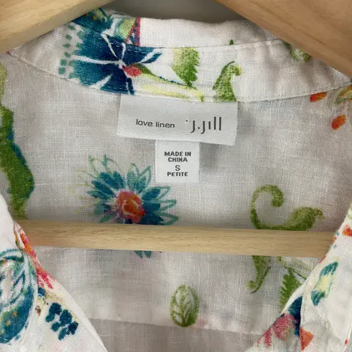 J.Jill  White Multicolor Floral Paisley Linen Collared Sleeveless Button Up Tank