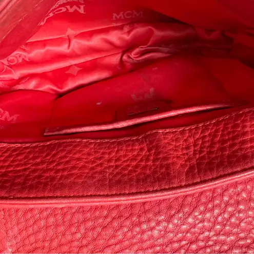 MCM Red Leather Whipstitch Trim Crossbody Bag