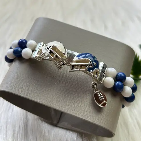 Football helmet white blue bead stretchy bracelet
