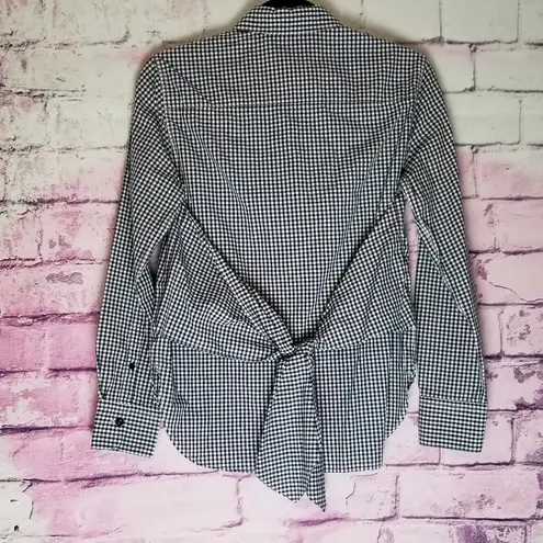 Rag and Bone  BLACK WHITE PLAID GINGHAM PRINT BOW TIE BACK BUTTON FRONT SHIRT XS