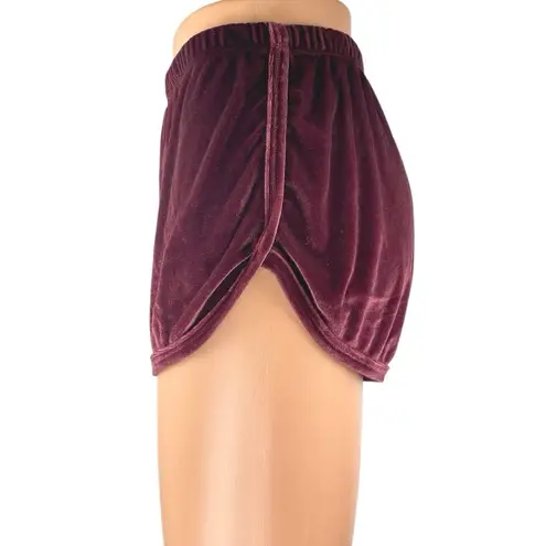 John Galt Burgundy Maroon Velvet Velour Mini Elastic Waist Lounge Shorts Size S
