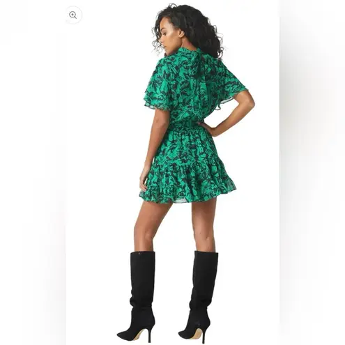 MISA Los Angeles Saffie chiffon mini dress in shimmering emerald abstract small