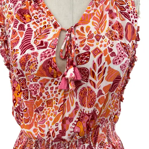 Poupette St Barth Clara Mini Dress Red Chagal Print Orange Pink Size Medium