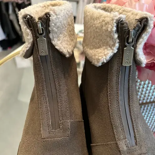 Blondo Plaka Waterproof Suede Fleece Ankle Cuff Front Zip Bootie 7.5M