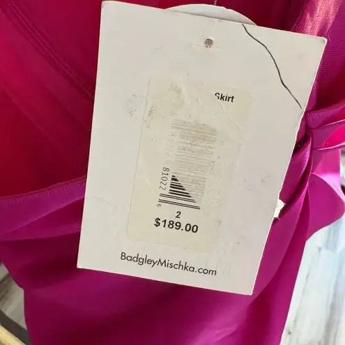 Badgley Mischka Belle Magenta Pink Maxi Skirt Front Ruched Detail Size 2 NWT