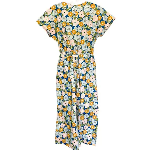 Monki Asos Blue Orange Retro Floral Short Sleeve Playsuit Jumpsuit Size XS