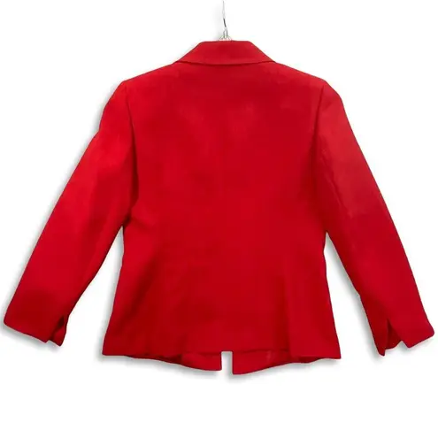 Kasper Blazer Women 6P Red Open Front Lined Shoulder Pads Preppy Office Holiday