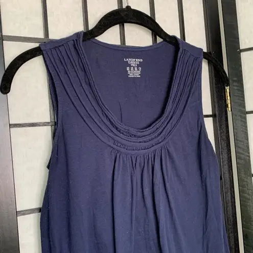 Lands'End  Ruffled Sleeveless Scoop Neck Tank Top Blouse Navy Blue XXS