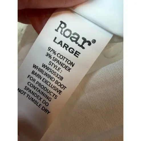 Roar Western Shirt large Signature Cowgirl Rodeo Pageant Blouse White Lace Bling