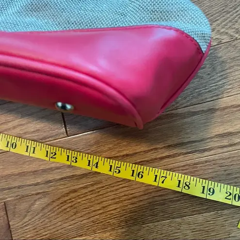 London Fog hot pink and grey leather and canvas Satchel Purse Bag