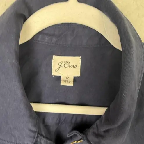 J.Crew Dress Womens 12 Navy Zip Front Utility Short Sleeve Shirt Dress Pockets Blue
