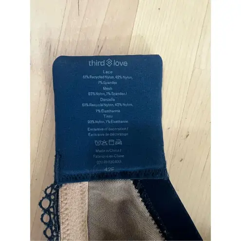 Third Love Turquoise Floral Lace Underwired Bra Size 42F Lightly Lined Lingerie Green