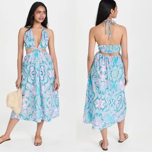 NWT PLAYA LUCILA Cutout Halter Printed Dress Green Small