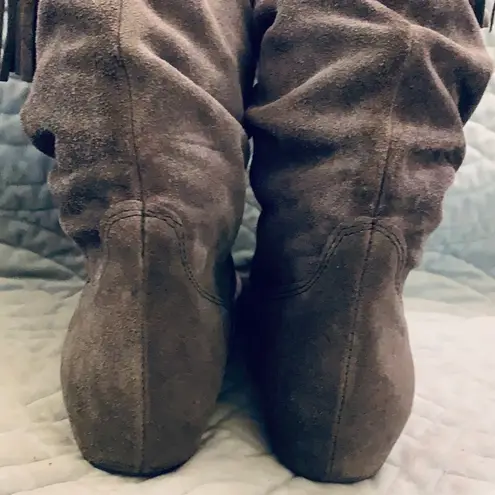 Grey suede over the knee tassel boots. Gray Size 7