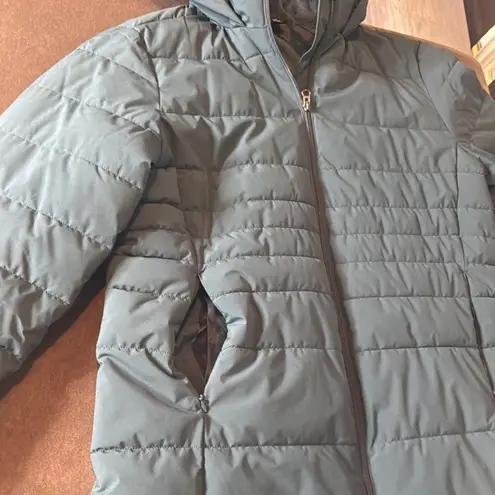 Swiss Tech Women’s Blue Green Puffer Jacket Hooded Quilted Design Size L 12/14 Blue Size L