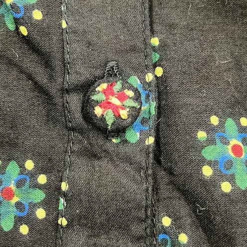 April Cornell Floral Midi Dress Womens Medium Cottagecore Prairie Peasant Black