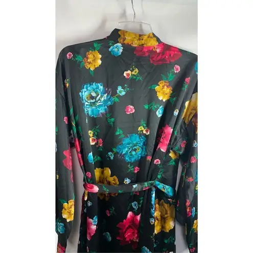 INC International Concepts Women's Intimates Bold Floral Robe Black Size Small