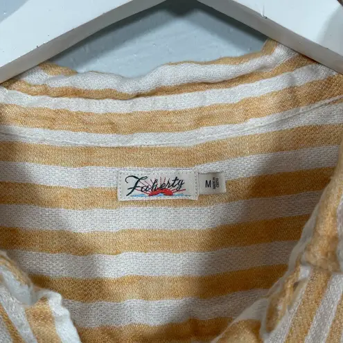 Faherty Women M Yellow White Stripe Avery Shirt Linen Button Front Dolman Boho Size M