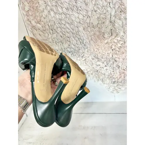 Bottega Veneta NWOT  Intrecciato Lido Heeled Mule Sandals Green Women's 38 / 7.5