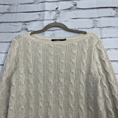 Lauren Ralph Lauren Black Label Cable Knit Cream Sweater Preppy Fall M Vintage Size M