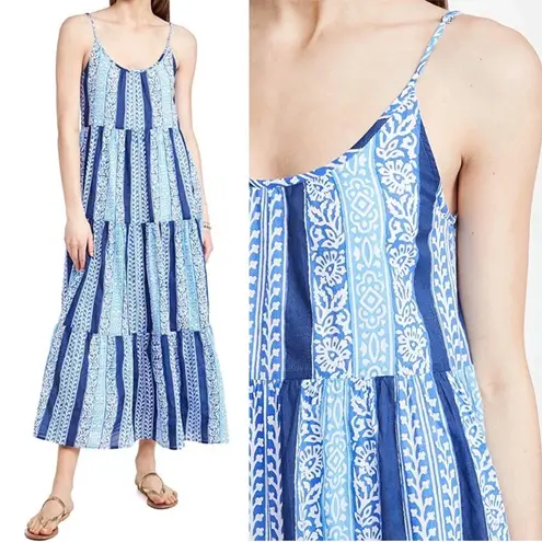 Roller Rabbit • Anthropologie Dakota Cover-Up Maxi Dress blue stripe tiered