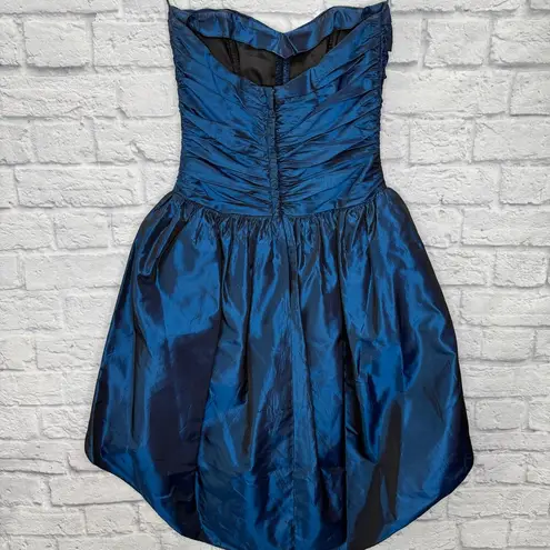 Gunne Sax Vintage Short Prom Dress Size 5 Metallic Blue Flower Corset Hi-Low
