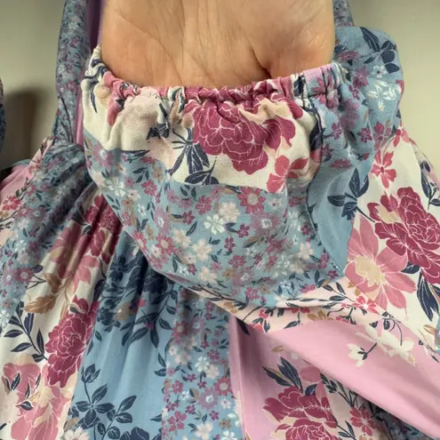 Savanna Jane Patchwork Dress Floral Print Dolman Sleeves Pastel Boho Sz 1X Girly Blue
