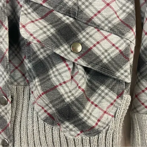 Daytrip Gray Plaid Cozy Flannel with Sweater Trim Jacket Size Medium