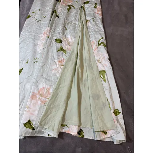 Lulus NWOT  Large Radiant Occasion Light Green Floral Satin A-Line Maxi Dress