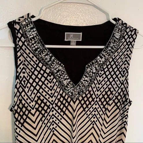 JM Collection Sleeveless Shift Dress Black Tan Geometric