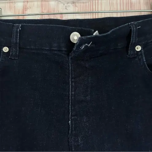 Denim & Co . Dark Blue Wash 8” Frayed Hem Pull On Denim Shorts Size 16