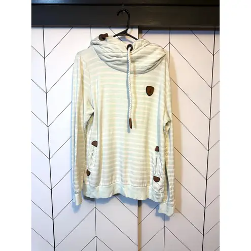 Wanakome Artemis Women’s Large Pale Green White Stripe Pullover Hoodie Nautical