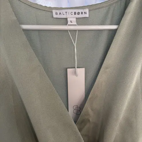 Baltic Born Dress Womens Size Large Sicily Satin Sage Green Maxi Dress Slits NEW