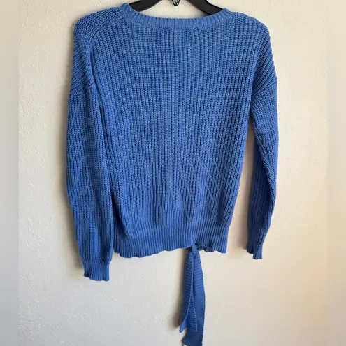 English Factory Blue Chunky Knit Crew Neck Sweater Womens XS Tied Waist Coquette