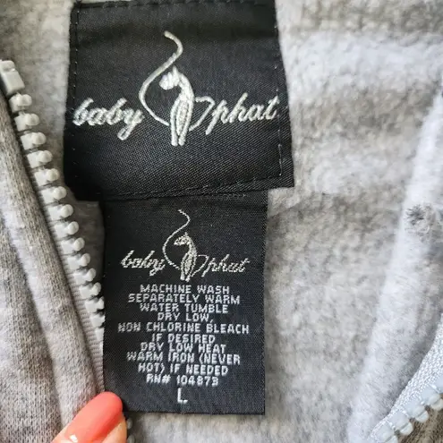 Baby Phat Vtg Y2K Cat Graphic Hoodie Jacket Gray Zip Teen Large Women Size Small